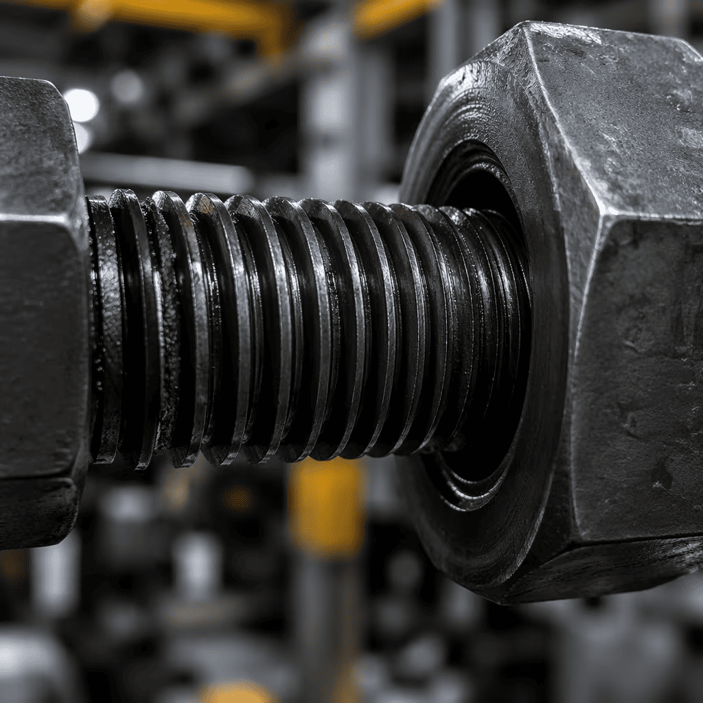 Close-up of precision rolled threads on high-tensile hydraulic tie rods